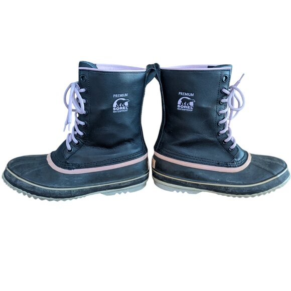 Sorel Black & Pink Leather Waterproof Insulated Women's Winter Snow Boots Size 9 - Picture 6 of 16